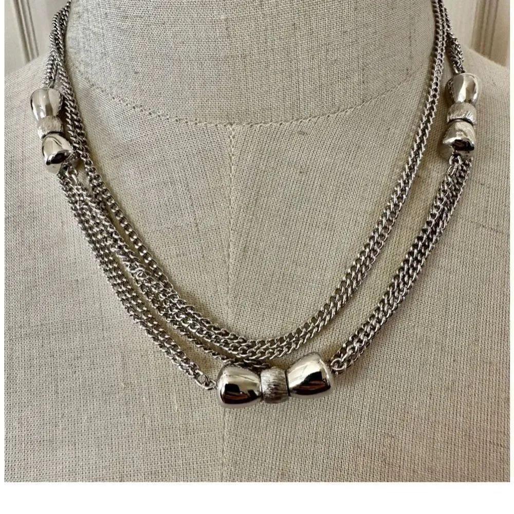 Monet silver tone long vintage chain necklace